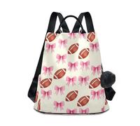 KLL Simpatico zaino alla moda da calcio con fiocco rosa per adolescenti, zaino multiuso da donna, leggero, per viaggi, lavoro, tutti i giorni, con portachiavi con pompon