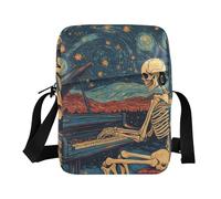 KLL Skeleton Play The Piano Starry Sky mens messenger bag crossbody Vegan Leather crossbody bag uomo viaggio donna borse a tracolla