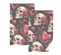 KLL Skull Flower Hearts Asciugamano senza cuciture in microfibra asciugamani pasquali per asciugamani da cucina asciugamano sfuso per asciugamani in cotone viso set sottile di 2, dimensioni 40,6 x