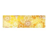 KLL Sottopentola lungo per pentole e padelle calde, resistenti al calore e tappetino impermeabile lavabile a mano per pentola a pressione, pettine per miele d'ape, fiori gialli, 90 x 30 cm