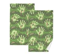 KLL Spaventoso Bloody Green Hands asciugamani in microfibra per yoga asciugamani da bagno in microfibra per viso facetowel panni per la pulizia del cotone set di 2, dimensioni 40,6 x 71,1 cm