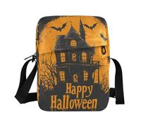 KLL Spaventoso Halloween Nero Arancione Spooky Haunted House mens messenger bag crossbody Vegan Leather tracolla uomo Shopping Borse a tracolla