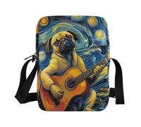 KLL Starry Guitar Brown Pug Dog messenger bag crossbody Vegan Leather mens borsa a tracolla shopping borsa per viaggio