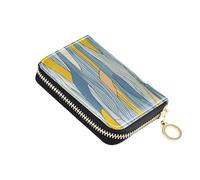 KLL Stile tribale grigio blu giallo motivo a righe in pelle portafoglio porta carte per gli uomini con 2 slot per contanti blocco RFID custodie per carte da uomo con cerniera