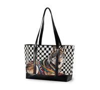 KLL Stile tribale Lupo Bianco Nero A Quadri Impermeabile college tote bag con cerniera professionale tote Grande Borsa per il college con pranzo bolsos segreto para mujeres