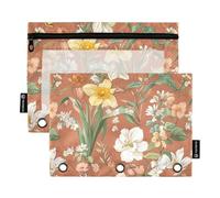 KLL Summer Flowers Begonia Butterflies Terracotta Binder Pouches Soft Pencil Case for 3 Hole Binder Pouches with Waterproof for Examination Storage Container