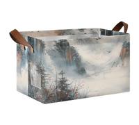 KLL Sunset Landscape - Cestini portaoggetti per pittura a inchiostro cinese, grandi, con manici, organizer multiuso per biancheria, camera da letto, soggiorno, confezione da 2