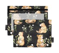 KLL Sweet Bears - Astuccio nero a 3 fori per raccoglitori ad anelli, con fori per raccoglitore, per studenti, cancelleria