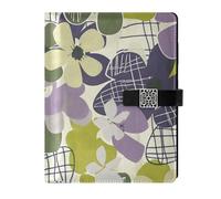 KLL taccuino a righe foderato in pelle per lavorare delicati fiori verdi e viola 6,7 × 9,5 cm
