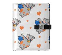 KLL taccuino foderato in pelle college notebook college regola per diario delicato ippopotamo divertente animale volante cuore bianco arancione 6,7 × 9,5 cm