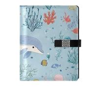 KLL taccuino foderato in pelle college quaderni college a righe per la pianificazione delicati animali oceano delfino pesce 6,7 × 9,5 cm