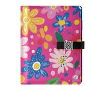 KLL taccuino foderato in pelle college soggetto college a righe per diario portatile Fresh Little Flowers Peach 6.7 × 9.5.1 cm