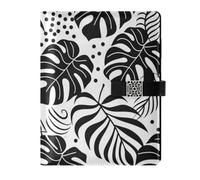 KLL taccuino foderato in pelle college soggetto notebook college per diario delicato minimalista foglie bianche e nere 6,7 × 9,5 cm