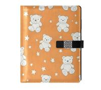 KLL taccuino foderato in pelle diario college a righe quaderni per lavorare delicato cartone animato carino bianco orsacchiotto stelle 6,7 × 9,5 cm