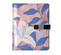 KLL taccuino foderato in pelle diario diario diario regola del college per la pianificazione delicata Grande bianco Lily Flowers Blue Leaves 6.7×9.5.1 cm