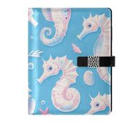 KLL taccuino foderato in pelle diario diario notebook per diario delicato cartone animato cavalluccio marino morbido blu 6,7 × 9,5 cm