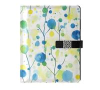 KLL taccuino foderato in pelle diario diario notebook per viaggiare portatile acquerello arte foglie blu verde 6,7 × 9,5 cm