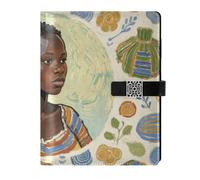 KLL taccuino in pelle foderato soggetto diario notebook per college delicato arte pittura africana donna beige 6.7 × 9.5.1 cm