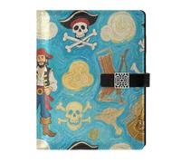 KLL taccuino in pelle foderato soggetto diario notebook per diario copertura impermeabile arte pittura a olio pirata blu 6.7 × 9.5 cm