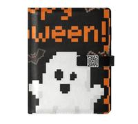 KLL taccuino in pelle foderato soggetto notebook college a righe notebook per la pianificazione copertura impermeabile Cartoon arancione Halloween Pixel 6.7 × 9.5.1 cm