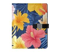 KLL taccuino in pelle foderato soggetto notebook college a righe per la pianificazione portatile stile hawaiano fiori tropicali foglie di palma colorato 6,7 × 9,5 cm