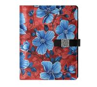 KLL taccuino in pelle foderato soggetto notebook in pelle per la pianificazione portatile Un sacco di fiori blu su sfondo rosso 6.7×9.5.1 cm