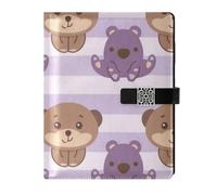 KLL taccuino soggetto foderato in pelle college a righe spirale per lavorare delicato Cartoon Cute Small Bears Light - Purple Stripes 6.7×9.5.1 cm