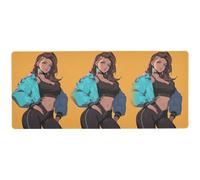 KLL Tappetino per mouse indossabile con bella donna in stile cartone animato, per studio, grande scrivania, 80 x 30 cm