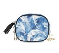KLL Tie-dye Blu Bianco Piume Piccola Borsa a Tracolla per Uomo Moda con Cinturino Regolabile Nylon Piccola Crossbody Borsa Telefono Fai una passeggiata