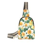 KLL Trendy Bella Bianco Daffodils Fiori piccola borsa a tracolla in pelle fanny pack crossbody borse per il viaggio
