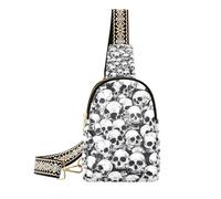 KLL Trendy Funny Skull Black and White borsa a tracolla uomini robusti borse fanny pack petto per il giorno pack