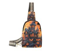 KLL Trendy Halloween Bat Black Haunted House Zucca borsa a tracolla in pelle multiuso per le donne per il pacchetto di giorno