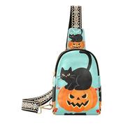 KLL Trendy Halloween Black Cats and Pumpkins piccolo marsupio in pelle borsa a tracolla per escursionismo