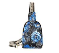 KLL Trendy nero con blu peonia ricamo corpo fionda borsa carino piccole borse per le donne per il pacchetto di giorno