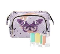 KLL Trousse portatile per cosmetici, organizer per cosmetici, per cosmetici grandi, stile bohémien, magico, viola, stelle, farfalle, erbe, bohémien, magiche, stelle, farfalle, erbe, 25,9 x 15 x 17 cm,