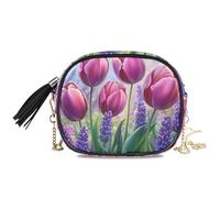 KLL Tulips - Piccola borsa a tracolla da donna, alla moda, con scomparti per carte di credito, borsa messenger a tracolla per data