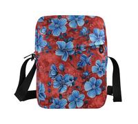 KLL Un sacco di fiori blu su uno sfondo rosso piccola borsa messenger per gli uomini borsa a tracolla in pelle vegana borsa a tracolla shopping donna borse a tracolla