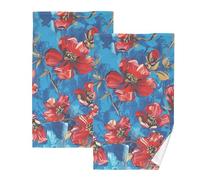 KLL Un sacco di fiori rossi su uno sfondo blu yoga asciugamano in microfibra asciugamani pasquali asciugamani per bagno asciugamani per il viso asciugamano viso per il lavaggio viso asciugamani in