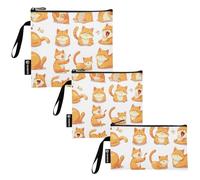KLL Un set di 3 sacchetti riutilizzabili per snack e sandwich a forma di simpatico gatto arancione grasso borsa portatile per caramelle, frutta, cereali, organizzazione della casa
