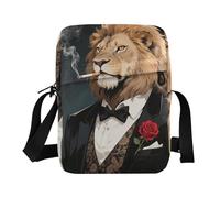 KLL Una potente borsa a tracolla da uomo in pelle vegana con leone dorato, borsa a tracolla per lo shopping