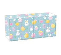 KLL Uova di Pasqua Coniglietti Animali Fresco Acrilico Matita Bicchieri per Scrivania 4 Scomparti Porta Pennelli Trucco in Plastica Trasparente per Camera da Letto