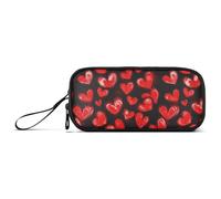 KLL Valentine Hearts Nero Rosso Nylon Grande Matita Sacchetto per Ragazzi Astucci di Grande Capacità per College Cancelleria Borsa per Ufficio Adulti