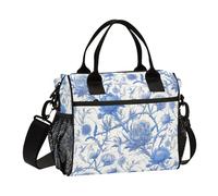 KLL Vintage Blu Rose Bianco Impermeabile Food Bag con Tracolla Isolato Lunch Bag per le Donne per All'aperto bolsos de almuerzo para Mujeres