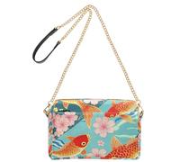 KLL Vintage giapponese Ukiyo-e fiore pesce moda piccole borse a tracolla in pelle vegana borse da donna con zip borse a tracolla