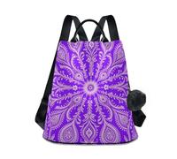 KLL Viola Paisley Mandala Flower Pattern Moda donne laptop zaino alla moda zaino per le donne viaggio per Daily College Shopping con pompon portachiavi