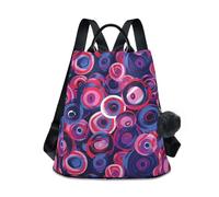 KLL Vivaci forme circolari Zaini alla moda colorati per ragazze Zaino alla moda antifurto per le donne per lo shopping quotidiano del college con portachiavi Pom-pom