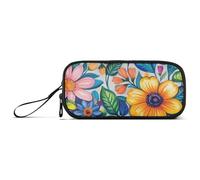 KLL Vivi - Astuccio in nylon con motivo floreale e foglie, grande capacità, con cerniera, per ragazzi elementari