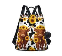 KLL Western Highland Mucca Girasoli Moda borsa per pannolini zaino alla moda borse zaino per le donne per Daily College Shopping con pompon portachiavi
