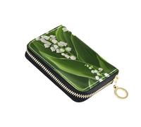 KLL White Lily of The Valley Beauty Summer Flowers Portafoglio per carte di credito in pelle con 9 slot per carte di credito con blocco RFID, porta carte da donna con cerniera