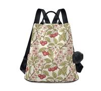 KLL William Morris Cherry Blossoms Pattern Zaino alla moda per adolescenti zaini universitari leggeri per donne per viaggi, lavoro, tutti i giorni con portachiavi pompon